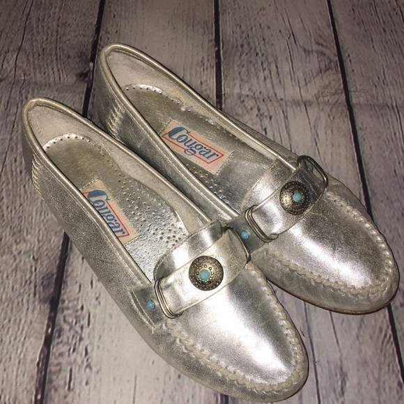 New Listing -  Vintage Silver leather flats with turquoise accents Sz 6 - Picture 5 of 7